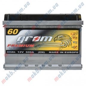 Акумулятор Grom Premium 60Ah R+ 600A (Низькобазовий) Акумулятор Grom Premium 60Ah R+ 600A (Низькобазовий)