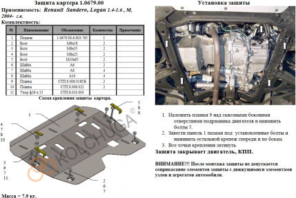 Захист двигуна КОЛЬЧУГА для Renault Sandero (2004-2012) 1,4/1,6 МКПП Захист двигуна КОЛЬЧУГА для Renault Sandero (2004-2012) 1,4/1,6 МКПП
