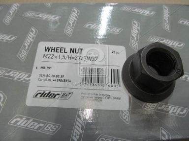 Гайка M22x1,5х27 SW32 колеса MB,RVI (RIDER) Гайка M22x1,5х27 SW32 колеса MB,RVI (RIDER)