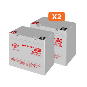 Комплект из двух аккумуляторных гелевых батарей для ИБП 12V 90Ah (45Ah + 45Ah) 1080Wh Комплект из двух аккумуляторных гелевых батарей для ИБП 12V 90Ah (45Ah + 45Ah) 1080Wh