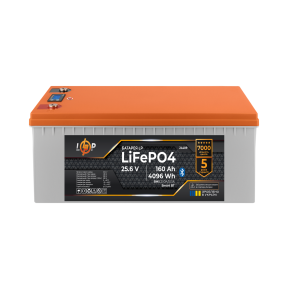 Аккумулятор LP LiFePO4 25,6V - 160 Ah (4096Wh) (BMS 200A/100А) пластик LCD Smart BT Аккумулятор LP LiFePO4 25,6V - 160 Ah (4096Wh) (BMS 200A/100А) пластик LCD Smart BT