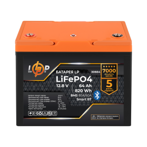 Аккумулятор LP LiFePO4 12,8V - 64 Ah (820Wh) (BMS 80A/64А) пластик Smart BT Аккумулятор LP LiFePO4 12,8V - 64 Ah (820Wh) (BMS 80A/64А) пластик Smart BT