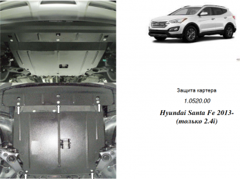 Защита двигателя КОЛЬЧУГА для Hyundai Santa Fe/Grand Santa Fe (2012-2018) 2,4 АКПП/МКПП