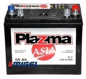 Аккумулятор Plazma ASIA 45AH JR+ 430A (тонкая клемма)