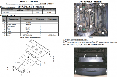 Защита двигателя КОЛЬЧУГА для Hyundai Terracan (2001-2007)