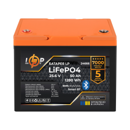 Аккумулятор LP LiFePO4 25,6V - 50 Ah (1280Wh) (BMS 80A/50А) пластик Smart BT